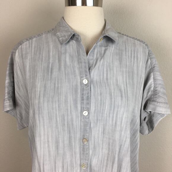 Soft Surroundings Gray Chambray Short Sleeve Button Dwon XS - Picture 2 of 8